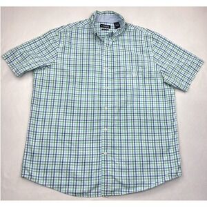 Chaps Shirt Mens XL Green Blue Plaid Short Sleeve Button Down Easy Care Casual